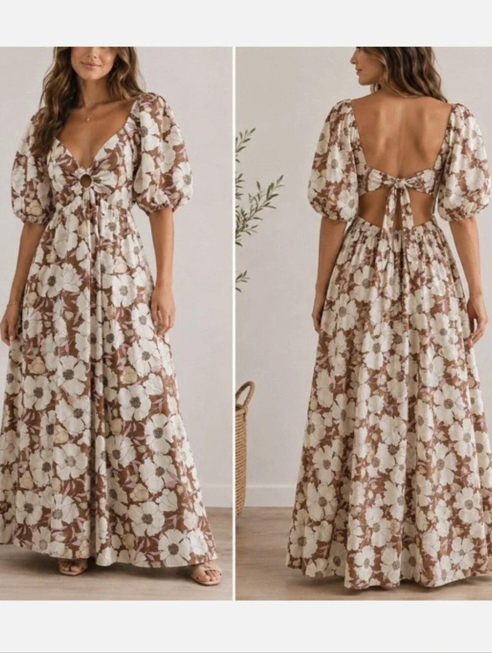 Abercrombie & Fitch Womens O Ring Dress Floral Puffed Sleeve Cottagecore Medium